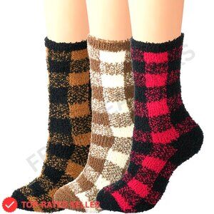 Brand New BomKinta Fuzzy Socks Size 5-10 Plaid Slipper